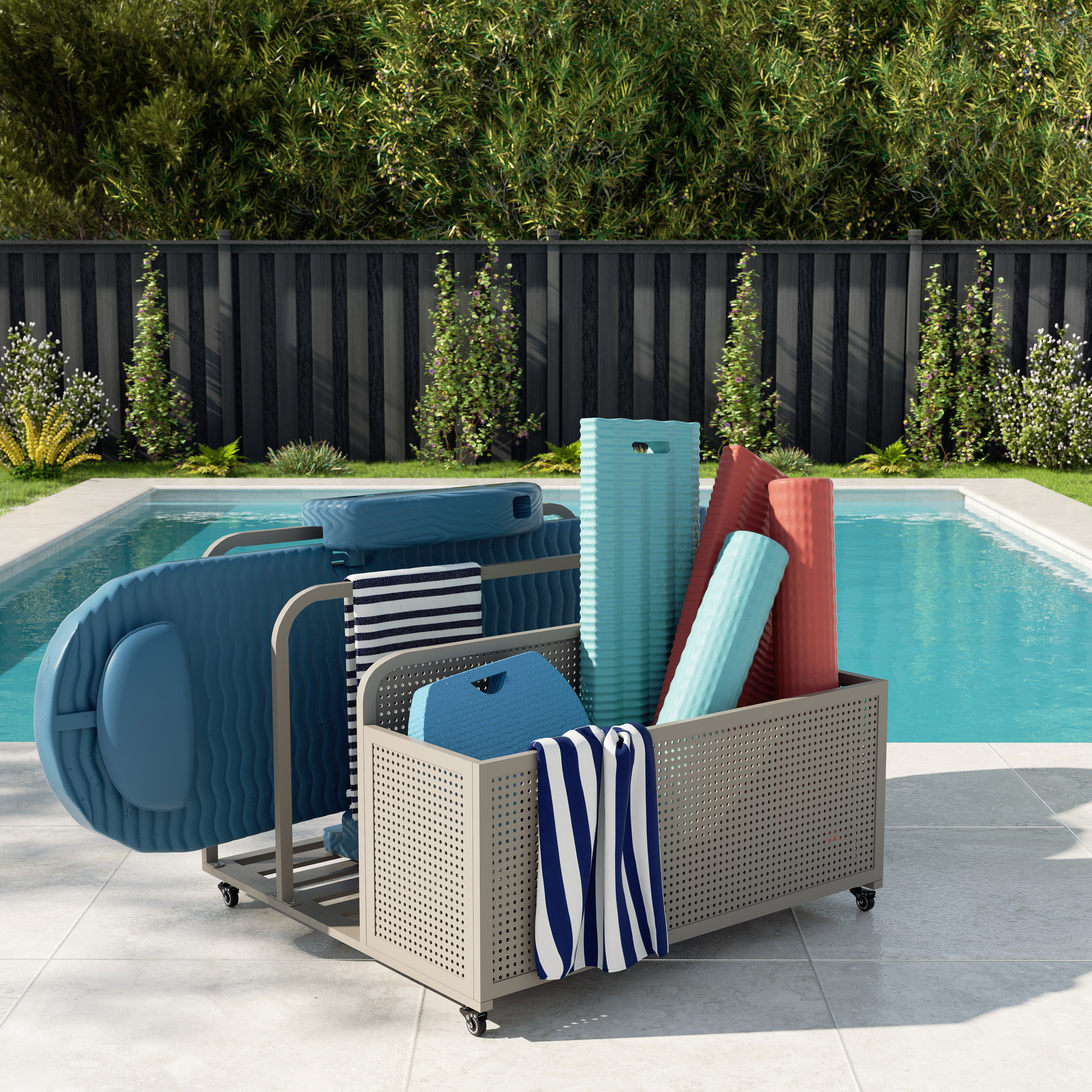 Peak Home Furnishings Metal Towel Rack Poolside Organizer